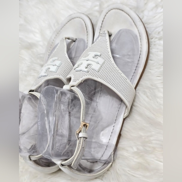 Tory Burch Silver Tone Open Toe White Sandals Size 8.5🌴 - Picture 3 of 8